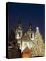 Christmas Tree, Gothic Tyn Church and Statue of Jan Hus, Old Town Square, Stare Mesto, Prague-Richard Nebesky-Stretched Canvas