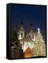 Christmas Tree, Gothic Tyn Church and Statue of Jan Hus, Old Town Square, Stare Mesto, Prague-Richard Nebesky-Framed Stretched Canvas