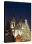 Christmas Tree, Gothic Tyn Church and Statue of Jan Hus, Old Town Square, Stare Mesto, Prague-Richard Nebesky-Stretched Canvas