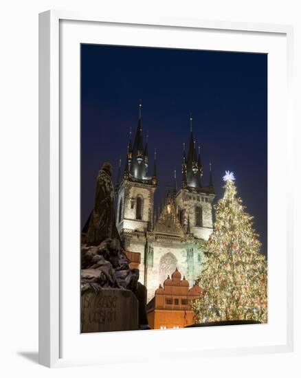 Christmas Tree, Gothic Tyn Church and Statue of Jan Hus, Old Town Square, Stare Mesto, Prague-Richard Nebesky-Framed Photographic Print