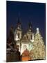 Christmas Tree, Gothic Tyn Church and Statue of Jan Hus, Old Town Square, Stare Mesto, Prague-Richard Nebesky-Mounted Photographic Print