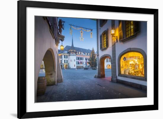 Christmas Tree in Rathausplatz, Thun, Jungfrau region, Bernese Oberland, Swiss Alps, Switzerland, E-Frank Fell-Framed Photographic Print