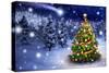 Christmas Tree in Snowy Night-Smileus-Stretched Canvas