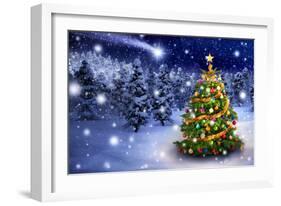 Christmas Tree in Snowy Night-Smileus-Framed Photographic Print