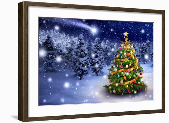 Christmas Tree in Snowy Night-Smileus-Framed Photographic Print