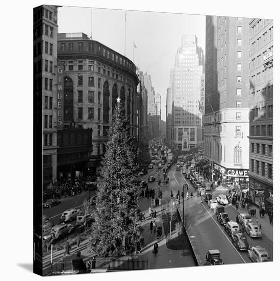 Christmas Tree on 52nd Street Next to Gimbels Department Store, New York, NY, 1940S-Nina Leen-Stretched Canvas