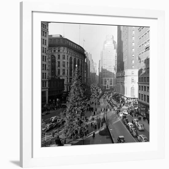 Christmas Tree on 52nd Street Next to Gimbels Department Store, New York, NY, 1940S-Nina Leen-Framed Photographic Print