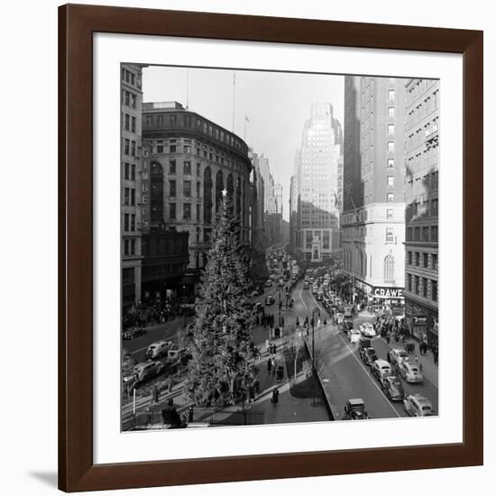 Christmas Tree on 52nd Street Next to Gimbels Department Store, New York, NY, 1940S-Nina Leen-Framed Photographic Print