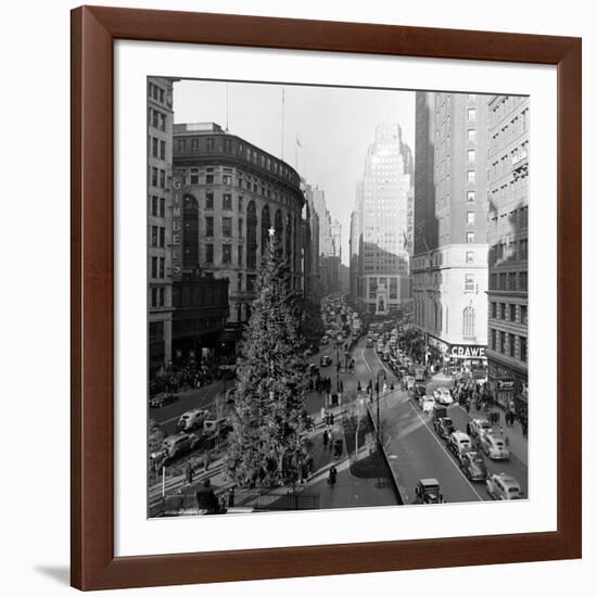 Christmas Tree on 52nd Street Next to Gimbels Department Store, New York, NY, 1940S-Nina Leen-Framed Photographic Print