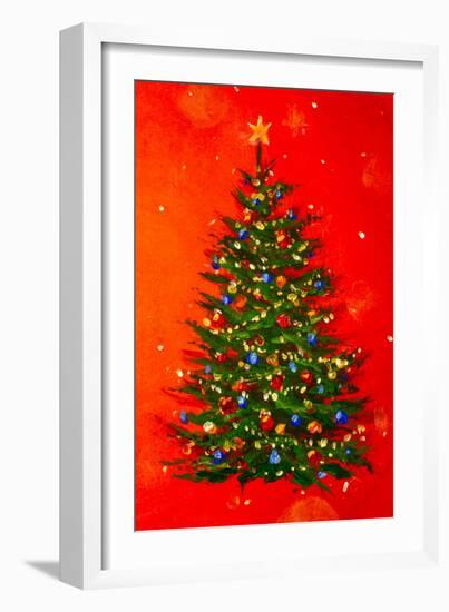 Christmas Tree on Red-Valery Rybakow-Framed Art Print