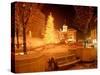 Christmas Tree on Snowy Night in Pioneer Courthouse Square, Portland, Oregon, USA-Janis Miglavs-Stretched Canvas