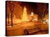 Christmas Tree on Snowy Night in Pioneer Courthouse Square, Portland, Oregon, USA-Janis Miglavs-Stretched Canvas