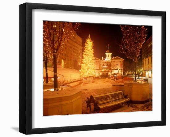 Christmas Tree on Snowy Night in Pioneer Courthouse Square, Portland, Oregon, USA-Janis Miglavs-Framed Premium Photographic Print