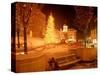 Christmas Tree on Snowy Night in Pioneer Courthouse Square, Portland, Oregon, USA-Janis Miglavs-Stretched Canvas