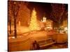 Christmas Tree on Snowy Night in Pioneer Courthouse Square, Portland, Oregon, USA-Janis Miglavs-Stretched Canvas