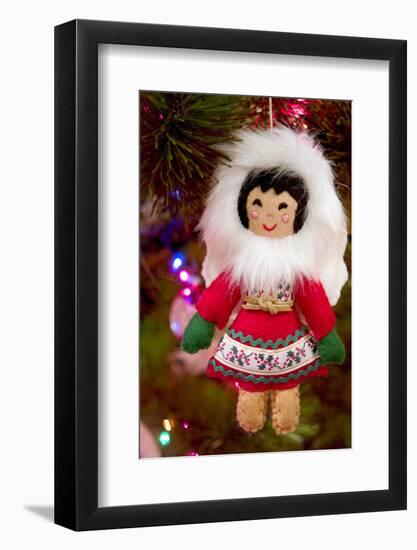 Christmas tree ornaments. Vintage Eskimo doll.-Savanah Stewart-Framed Photographic Print