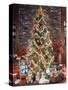 CHRISTMAS TREE WITH DECORATIONS GARLAND LIGHTS TOYS AND PRESENTS UNDER TREE-Panoramic Images-Stretched Canvas