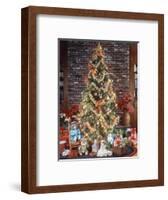 CHRISTMAS TREE WITH DECORATIONS GARLAND LIGHTS TOYS AND PRESENTS UNDER TREE-Panoramic Images-Framed Photographic Print