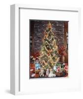 CHRISTMAS TREE WITH DECORATIONS GARLAND LIGHTS TOYS AND PRESENTS UNDER TREE-Panoramic Images-Framed Photographic Print