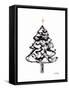 Christmas Tree with Sumi Ink and Gold Cross, C.2021 (Sumi Ink and Watercolor on Paper)-Janel Bragg-Framed Stretched Canvas