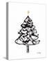 Christmas Tree with Sumi Ink and Gold Cross, C.2021 (Sumi Ink and Watercolor on Paper)-Janel Bragg-Stretched Canvas