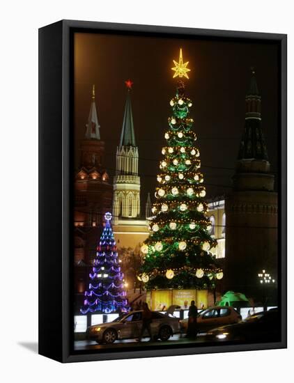 Christmas Trees Rise Just Outside the Moscow Kremlin-null-Framed Stretched Canvas