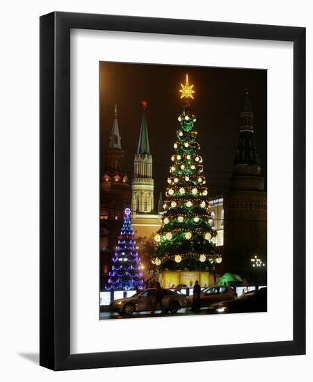 Christmas Trees Rise Just Outside the Moscow Kremlin-null-Framed Premium Photographic Print