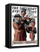 "Christmas Trio" or "Sing Merrille" Saturday Evening Post Cover, December 8,1923-Norman Rockwell-Framed Stretched Canvas