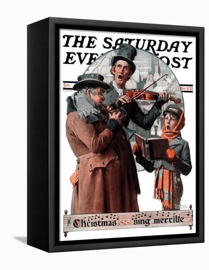 "Christmas Trio" or "Sing Merrille" Saturday Evening Post Cover, December 8,1923-Norman Rockwell-Framed Stretched Canvas