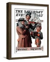 "Christmas Trio" or "Sing Merrille" Saturday Evening Post Cover, December 8,1923-Norman Rockwell-Framed Giclee Print