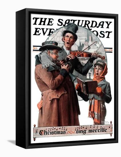 "Christmas Trio" or "Sing Merrille" Saturday Evening Post Cover, December 8,1923-Norman Rockwell-Framed Stretched Canvas