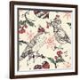 Christmas Vector Seamless Pattern with Fantasy Birds and Holly Berries-Anna Paff-Framed Art Print