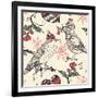 Christmas Vector Seamless Pattern with Fantasy Birds and Holly Berries-Anna Paff-Framed Art Print