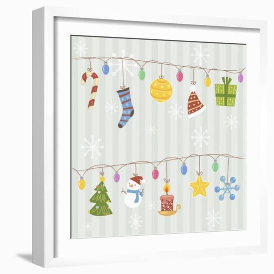 Christmas with Decorations with Gray Background-null-Framed Giclee Print