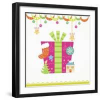 Christmas with Pink Gift Box and Decorations-null-Framed Giclee Print