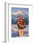Christmas Wreath Hangs On A Flexible Flyer Sled Propped In A Snowbank In Chugach State Park, Alaska-Design Pics-Framed Photographic Print