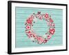 Christmas Wreath with Red and White Stylized Nordic Christmas Decorations on Blue Painted Wooden Bo-SMSka-Framed Art Print