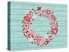 Christmas Wreath with Red and White Stylized Nordic Christmas Decorations on Blue Painted Wooden Bo-SMSka-Stretched Canvas
