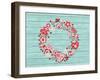 Christmas Wreath with Red and White Stylized Nordic Christmas Decorations on Blue Painted Wooden Bo-SMSka-Framed Art Print