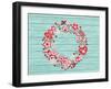 Christmas Wreath with Red and White Stylized Nordic Christmas Decorations on Blue Painted Wooden Bo-SMSka-Framed Art Print