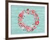 Christmas Wreath with Red and White Stylized Nordic Christmas Decorations on Blue Painted Wooden Bo-SMSka-Framed Art Print