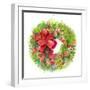 Christmas Wreath with Red Bow, 2016 (Watercolor)-John Keeling-Framed Giclee Print