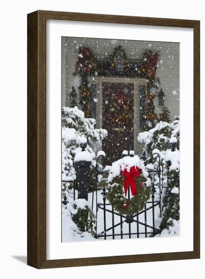 Christmas wreaths and a rare holiday snow, Huntsville, Alabama-William Sutton-Framed Photographic Print