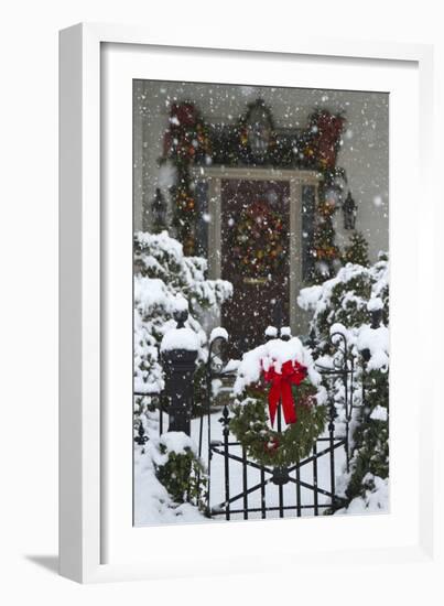 Christmas wreaths and a rare holiday snow, Huntsville, Alabama-William Sutton-Framed Photographic Print