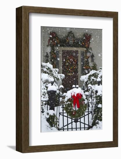 Christmas wreaths and a rare holiday snow, Huntsville, Alabama-William Sutton-Framed Photographic Print