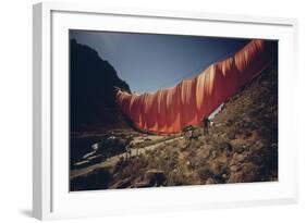 Christo's 400 Meter Six-Ton Orange Curtain across Rifle Gap in Colorado, Aug. 1972-null-Framed Photo