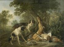Paysage avec des chevreuils et un renard attaquant un faisan-Christophe Huet-Framed Stretched Canvas