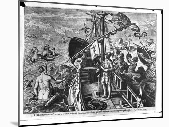 Christopher Columbus (1451-1506) on Board His Caravel, Discovering America-Jan van der Straet-Mounted Giclee Print