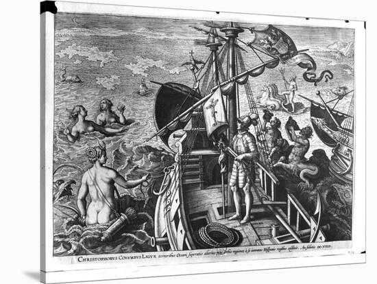 Christopher Columbus (1451-1506) on Board His Caravel, Discovering America-Jan van der Straet-Stretched Canvas