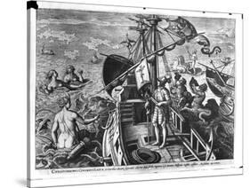 Christopher Columbus (1451-1506) on Board His Caravel, Discovering America-Jan van der Straet-Stretched Canvas